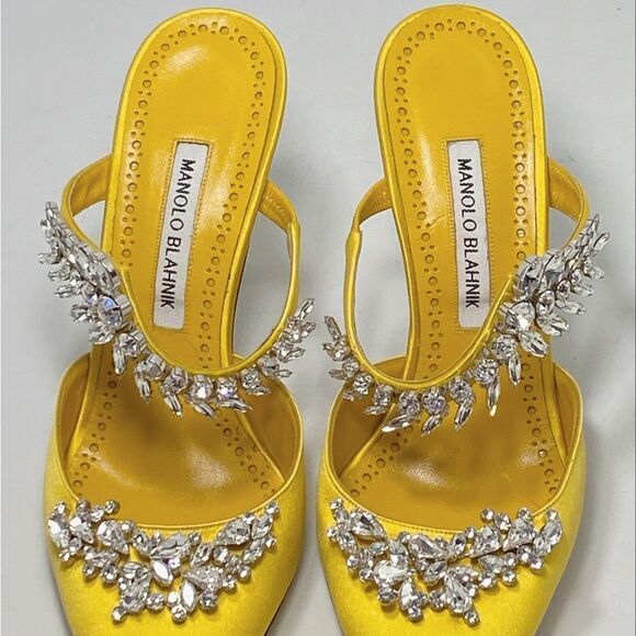 Manolo Blahnik Lurum 90MM Embellished Satin Mules size 40 - Picture 6 of 15